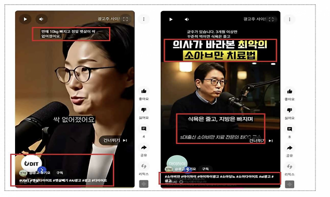 AI 생성 전문가를 활용한 부당광고 예시(출처=방송미디어통신위원회)