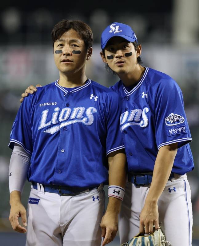 강민호(왼쪽)와 구자욱. /사진=삼성 라이온즈 제공