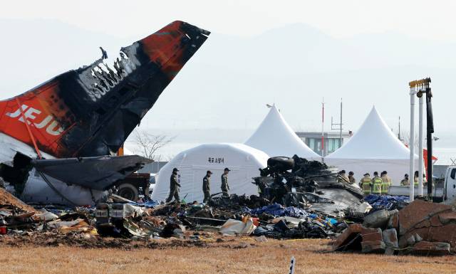 ▲제주항공 여객기 참사 17일째인 지난 1월 14일 오전 전남 무안국제공항 사고 현장에서 수습 당국 관계자들이 수색 작업을 하고 있다. ⓒ연합뉴스