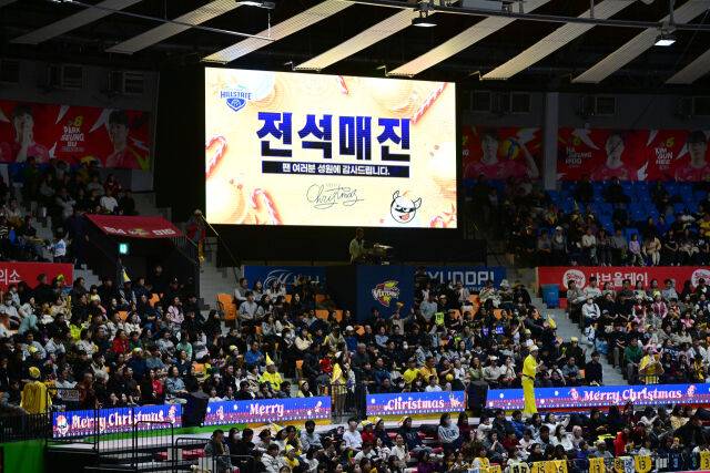 25일 수원체육관에서 열린 현대건설과 정관장의 경기가 전석 매진 됐다 / 한국배구연맹(KOVO)