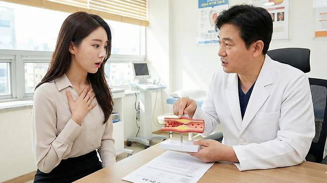 마른 사람도 생활습관이나 유전적 요인으로 고지혈증이 생길 수 있다|출처: Gemini 생성