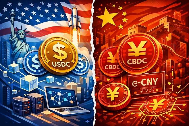 스테이블코인을 두고 미국과 중국이 경쟁 구도를 형성하고 있다 < 생성 : 챗GPT >