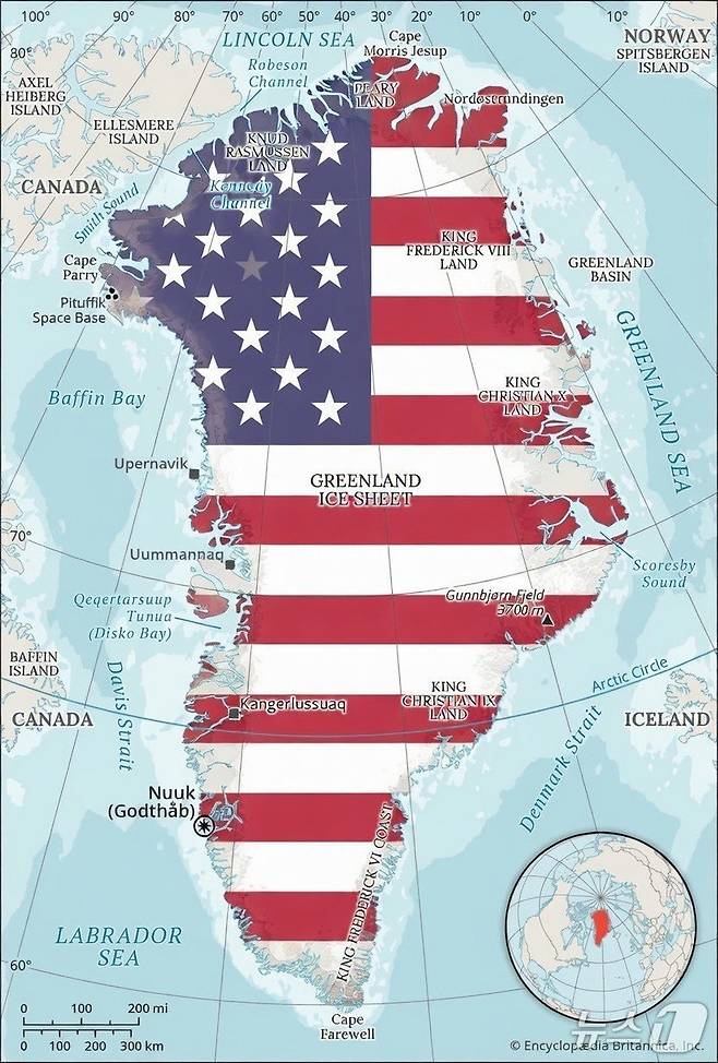 미국 백악관 부비서실장인 스티븐 밀러의 아내이자 극우 성향 팟캐스터인 케이티 밀러가 4일(현지시간) 소셜미디어 엑스(X)에 성조기로 덮인 그린란드 지도를 올렸다. (출처=케이티 밀러 엑스) 2025.1.4./뉴스1