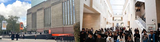런던의 사우스워크(Southwark)의 테이트모던(Tate Modern). 폐쇄됐던 화력발전소를 미술관으로 바꿨다.(왼쪽) /정해용 기자, 서울 용산구 국립중앙박물관에서 관람객들이 전시관을 둘러보고 있다. /연합뉴스