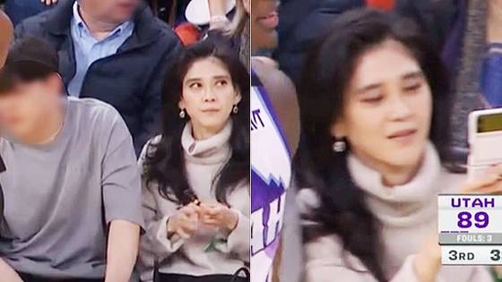 이부진 호텔신라 사장이 아들과 함께 미국 프로농구(NBA)를 관람하는 모습이 3일(현지시간) 포착됐다. 사진 온라인 커뮤니티 캡처