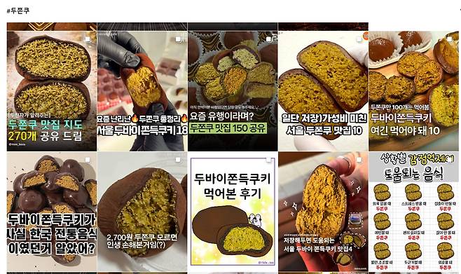 소셜미디어(SNS) 인스타그램 내 '두쫀쿠' 관련 게시글 모음. /인스타그램 캡처
