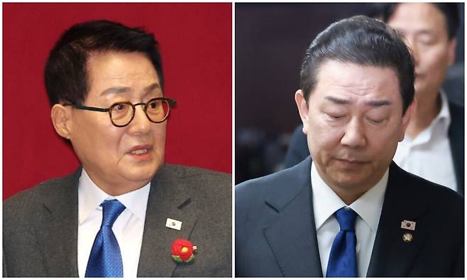 박지원 더불어민주당 의원(왼쪽)과 김병기 의원. 연합뉴스