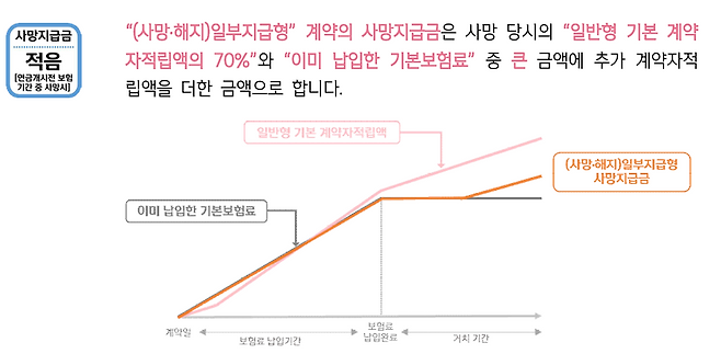 신한라이프 '신한톤틴연금보험' 일반형·일부지급형의 해약환급금 및 사망지급금 그래프. 자료=신한라이프 신한톤틴연금보험 약관