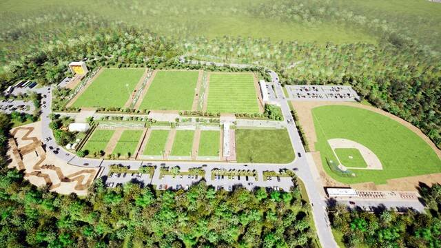 영주댐 인근에 조성중인 영주 스포츠콤플랙스 조감도(축구장, 야구장, 족구장, 풋살장 등).영주시제공