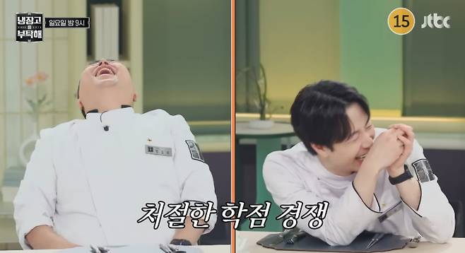 오늘(11일) 방송되는 JTBC '냉장고를 부탁해'(냉부)에서는 유지태 교수를 위한 셰프들의 치열한 요리 대결이 펼쳐진다. 첫 번째 대결은 '불 없이 가능한 요리'를 주제로 최현석과 권성준이 맞붙는다. 두 셰프는 칼과 불을 사용하지 않는 파격적인 핸디캡을 걸고 기발한 아이디어 대결을 펼쳐 출연진들의 감탄을 자아낸다. 두 번째 대결에서는 윤남노와 박은영이 '인스턴트 건강식'으로 격돌하며 유지태의 점수를 따기 위해 치열한 아부 경쟁을 벌여 웃음을 선사한다.