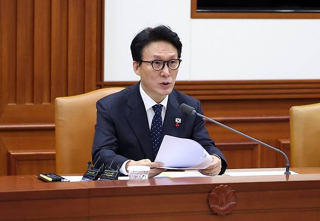 김민석 국무총리가 15일 서울 종로구 정부서울청사에서 열린 국가정책조정회의에서 모두발언을 하고 있다.