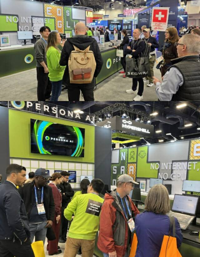 CES 2026의 페르소나AI 부스에서 참관객들이 제품을 둘러보고 있다.