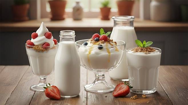 요거트를 매일 섭취하면 장 건강 개선 외에도 혈압·염증 감소 등 다양한 효과를 볼 수 있다|출처: Gemini 생성