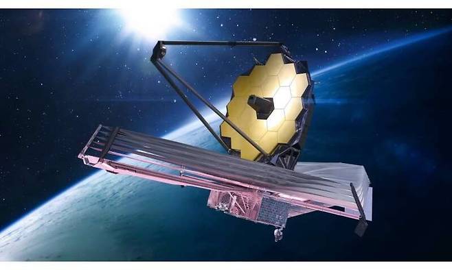 지구에서 150만km 떨어진 거리에 있는 제임스웹우주망원경 상상도. 미국항공우주국 제공