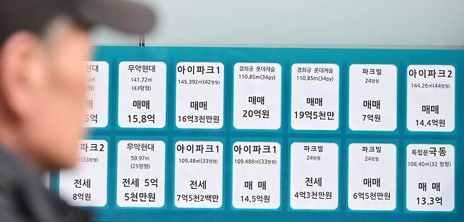 서울 서대문구의 한 부동산에 아파트 매매 및 전세 가격표가 붙어 있는 모습. 임세준 기자