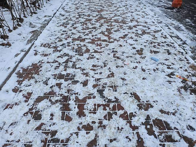 서울 한 거리에 쌓인 눈. 김광우 기자.