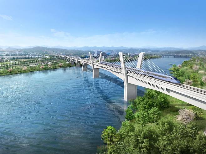 HJ중공업이 지난해 6월 수주한 충북선 고속화 제3공구 노반 건설공사 교량구간 조감도. HJ중공업