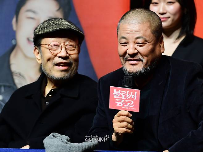 배우 신구(왼쪽)와 성지루. <강영국 기자>