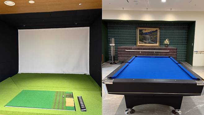 위례 심포니아의 스크린골프장(왼쪽)과 당구장. /김보연 기자