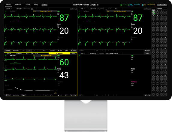 ▲ 메쥬는 다중환자 동시 모니터링을 통해 화면당 최대 256병상을 살펴볼 수 있다.