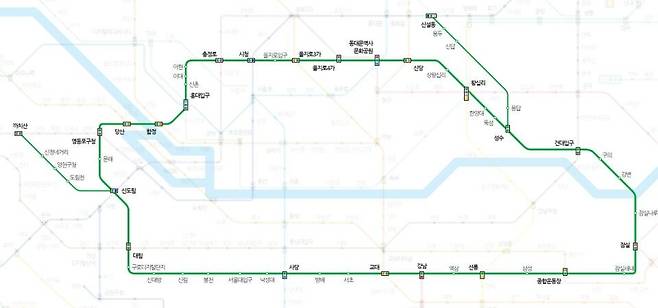 실제로 놓여진 서울 지하철 2호선 노선도.