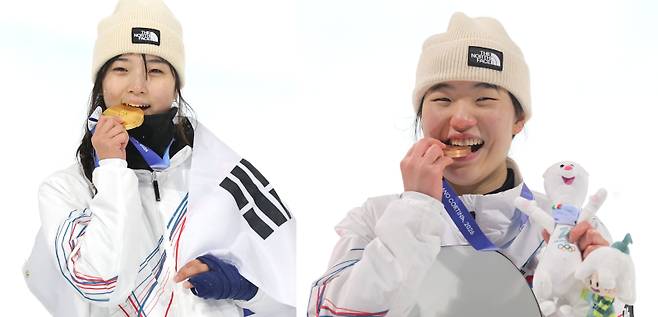 <yonhap photo-3487=""> 2026 밀라노·코르티나 동계올림픽 메달리스트 최가온(왼쪽)과 유승은. 연합뉴스</yonhap>