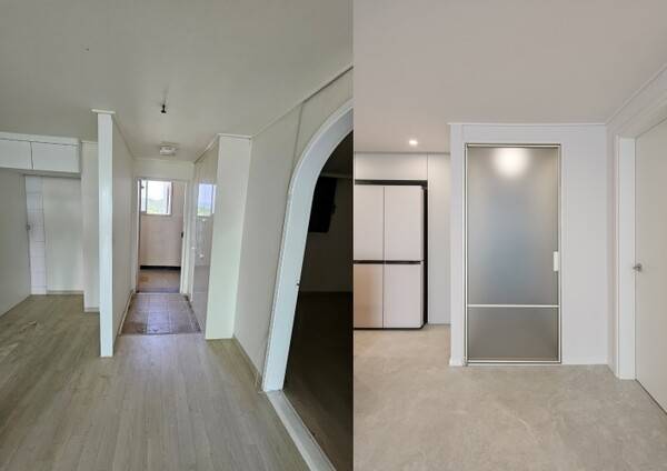 복도 시공 전과 후 모습. / 사진-디자인더라움 제공