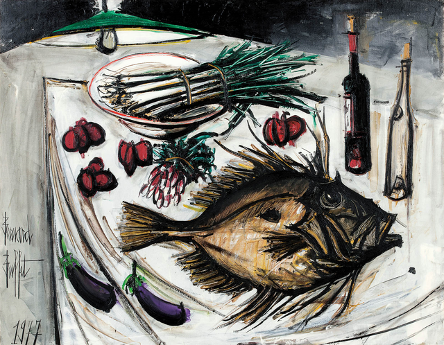 베르나르 뷔페(1928 - 1999)의 ‘French Nature morte au Saint-Pierre’, oil on canvas 114×146cm , 1977, 추정가는 4~7억 원. 케이옥션 제공
