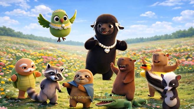 에버랜드가 생성형 AI로 제작한 동물 애니메이션 ‘뿌빠타운’의 한 장면. <에버랜드>