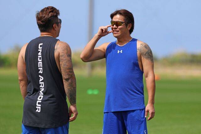 삼성 라이온즈 최형우와 강민호(오른쪽)./삼성 라이온즈