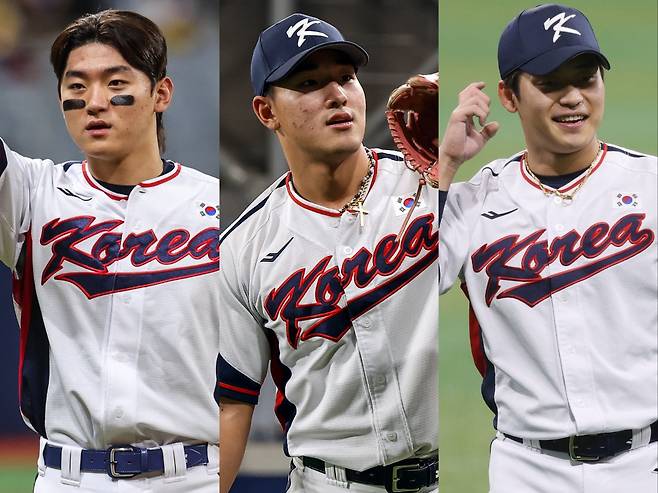2003년생 KIA 김도영과 KT 안현민, 박영현(왼쪽부터)은 한국 야구를 이끌어갈 새로운 황금세대로 많은 기대를 받고 있다. 사진제공|KBO