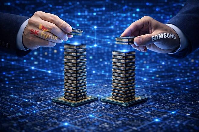 '반도체 슈퍼사이클'을 타고 삼성전자와 SK하이닉스 주가가 천정부지로 치솟고 있다. 양사 모두 각각 20만원, 100만원 고지를 돌파하면서 증권가 예측을 벗어났다. 이에 증권가에서는 기존의 목표주가를 수정하고 있다./ 생성형 AI로 제작한 이미지
