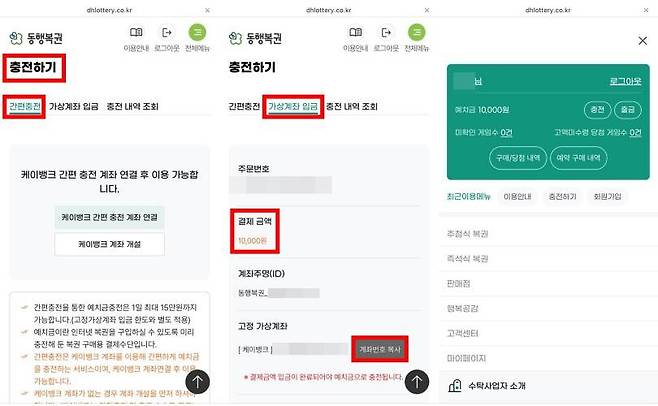 로또 복권 모바일 서비스 이용 시 예치금 충전도 필요하다 / 출처=IT동아