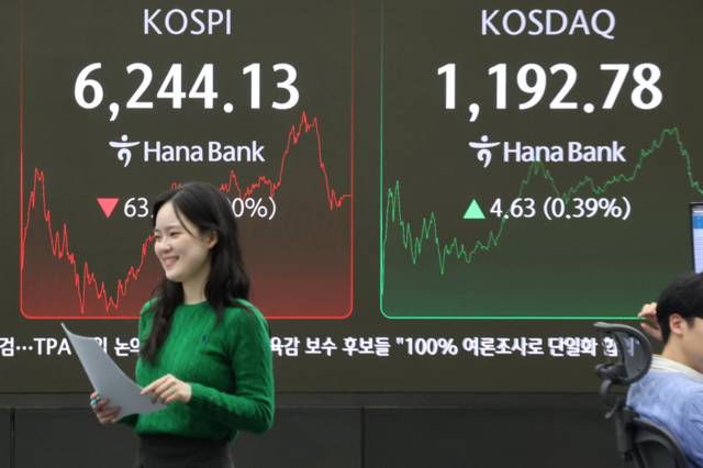 ▲ 27일 서울 중구 하나은행 본점 딜링룸 현황판에 코스피, 코스닥 지수가 표시돼 있다. 연합뉴스