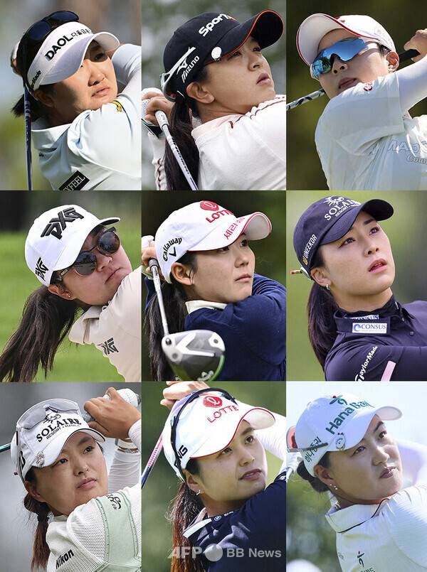 2026년 미국여자프로골프(LPGA) 투어 '아시안 스윙' HSBC 위민스 월드 챔피언십에 출전한 유해란, 김세영, 김효주, 오스턴 김(미국), 황유민, 윤이나, 고진영, 최혜진, 이민지 프로. 사진제공=ⓒAFPBBNews = News1