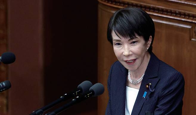 2월20일 다카이치 사나에 일본 총리가 국회(중의원·참의원 합동 본회의)에서 시정연설(정책 연설)을 하고 있다. ⓒEPA 연합