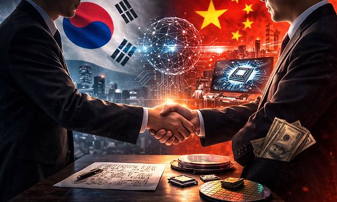 대법원은 삼성전자 출신 간부의 중국 이직 기술 유출 사건에서도 공범 간 영업비밀 전달을 별도 범죄로 처벌해야 한다고 판시했다. 챗GPT 생성 이미지