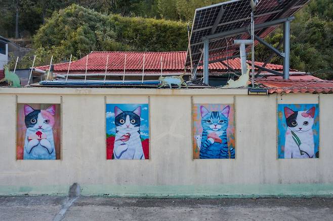 마을 앞길에는 여전히 고양히 벽화가 남아 있다