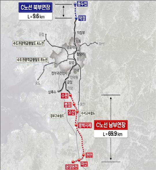 GTX-C 연장구간 노선도. 대전일보DB