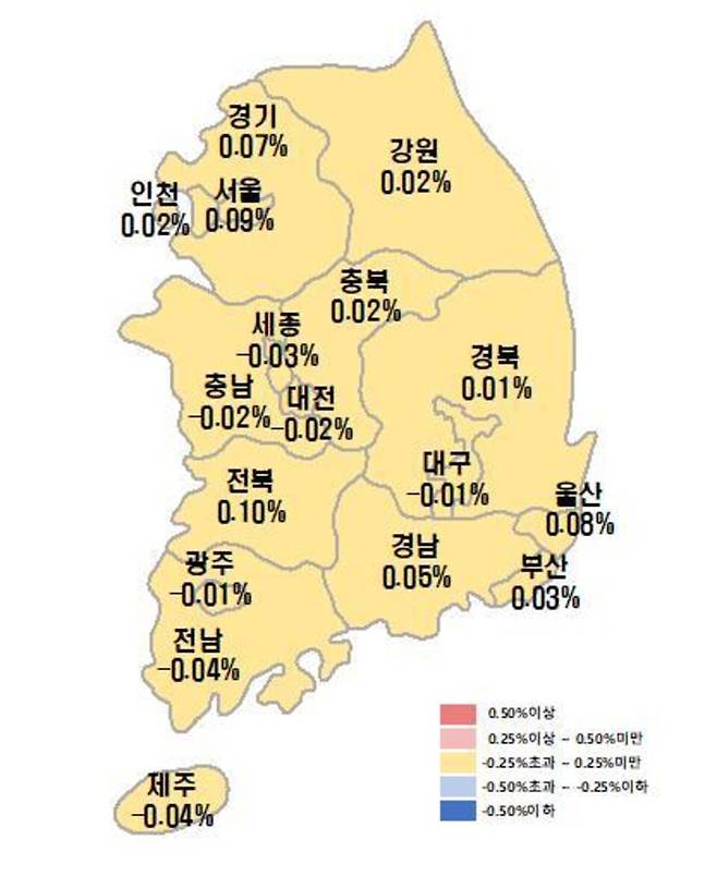 ▲ 시도별 아파트 매매가격지수 변동률./사진제공=한국부동산원