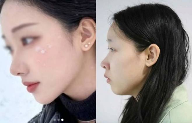 '강북 모텔 약물 사건' 피의자 김소영의 공개된 얼굴(오른쪽)과 김씨의 것으로 추정되는 SNS 계정 내 사진. 온라인 커뮤니티