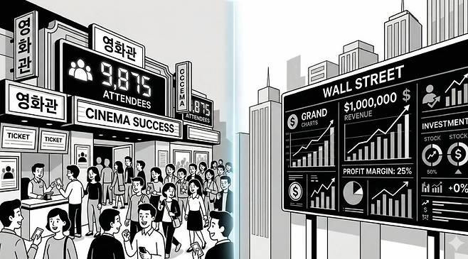 한국과 미국의 ‘박스오피스 1위’ 기준이 다르듯, 국내 증시와 미국 증시 투자 방법도 달라야 한다. 제미나이 생성 이미지