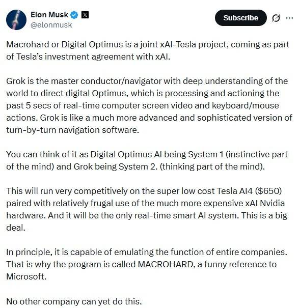매크로하드를 설명하는 일론 머스크의 엑스글. (사진=엑스)