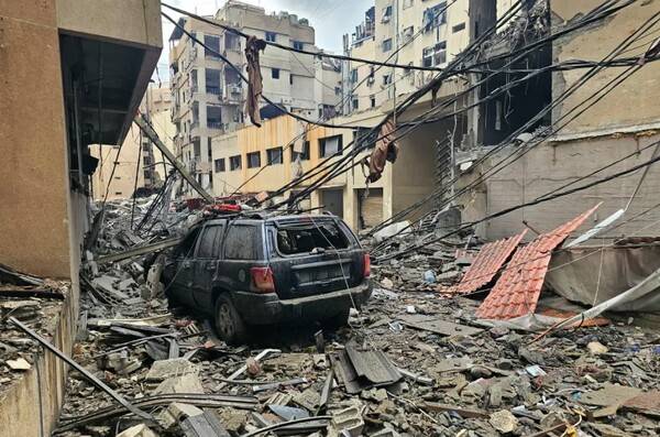 15일 이스라엘군의 공습으로 처참하게 파괴당한 레바논의 수도 베이루트의 남부 교외지역. 뉴욕타임스 3월 15일