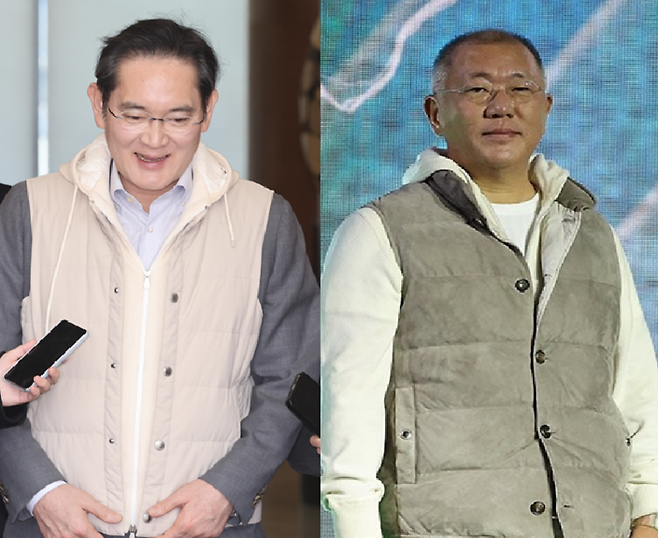 (왼쪽부터) 이재용 삼성전자 회장과 정의선 현대차그룹 회장 / 사진=연합뉴스