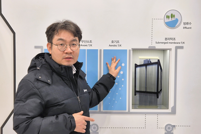 이권기 <주>시노펙스멤브레인 대표가 자사의 분리막에 대해 설명하고 있다. <이승엽기자>