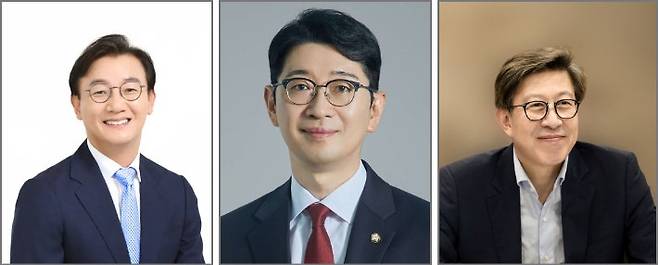 더불어민주당 전재수 의원(왼쪽), 국민의힘 주진우 해운대갑 의원, 박형준 부산시장(오른쪽). 각 정당 제공