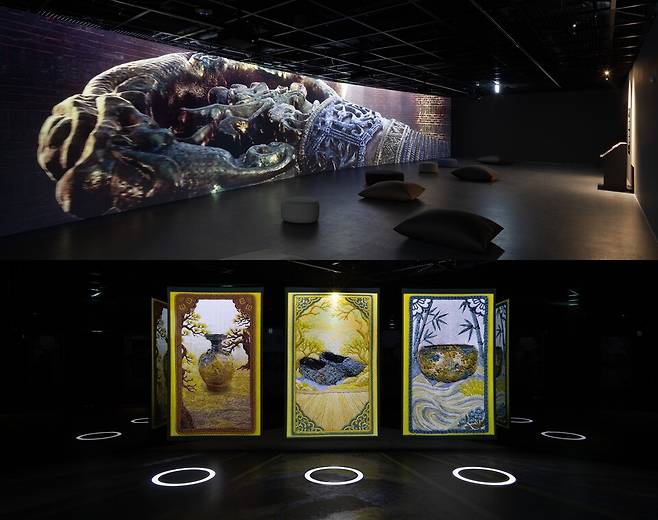 백제문화전당 비단뜰 '백제 하이퍼리얼'(위), '감각으로 물들이다'(아래) 전시 이미지./덱스터스튜디오