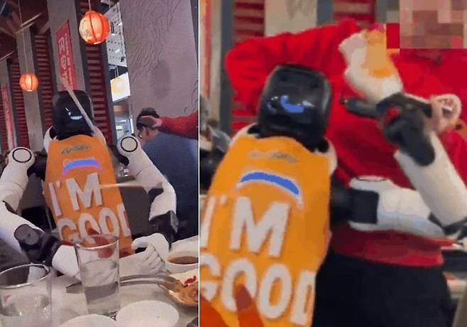 미국 캘리포니아의 한 중식당에서 홍보용 휴머노이드 로봇이 오작동을 일으킨 모습. 사진 엑스 캡처