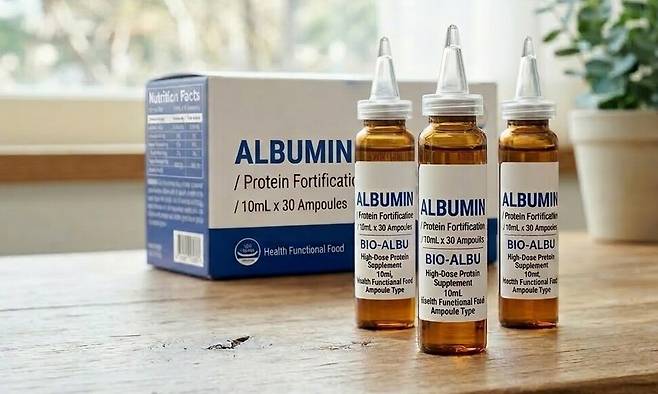 제미나이에서 ‘앰플형 먹는 알부민’ 프롬프트로 생성한 이미지